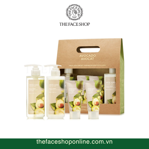 Bộ gel tắm sữa dưỡng từ Bơ và Vitamin E Avocado Special Body Care Set The Face Shop